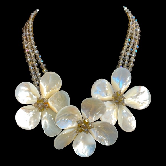 Hand Crafted Jewelry - Babylonian Shell & AB crystals necklace